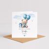 Personalised New born Baby Boy Card Teddy Bear Birth Announcement &ndash; Blue Balloons Keepsake - Smooth No Message - Kraft Brown
