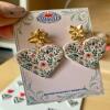 Floral Heart Polymer Clay Earrings &ndash; Botanical Gold Leaf Dangles &ndash; Romantic Statement Jewelry - leaf