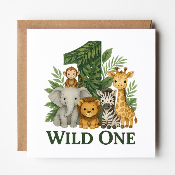 1st Birthday Card - Wild One - Small (Approx. A6 | 105mm x 148mm | 4.1in x 5.8in) - Standard Smooth Card