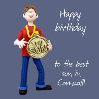 Best Son in Cornwall Birthday Greetings Card, Designed by Erica Sturla for Holy Mackerel. Card is 150mm Square and Blank Inside.