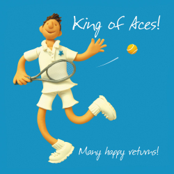 Holy Mackerel King of Aces, a tennis themed Erica Sturla 15cm square male birthday card for dad, mum, uncle, brother, son, nephew, friend, from Blank inside for your message