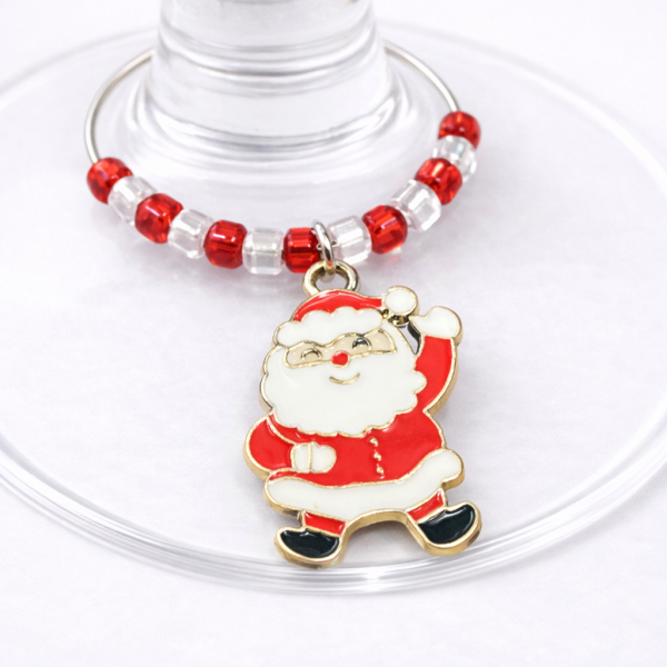 Handmade Wine Glass Charm - Enamel Santa