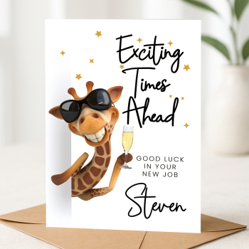 Personalised New Job Card – Funny Giraffe Good Luck Card – Custom Congratulations for New Job or Promotion
