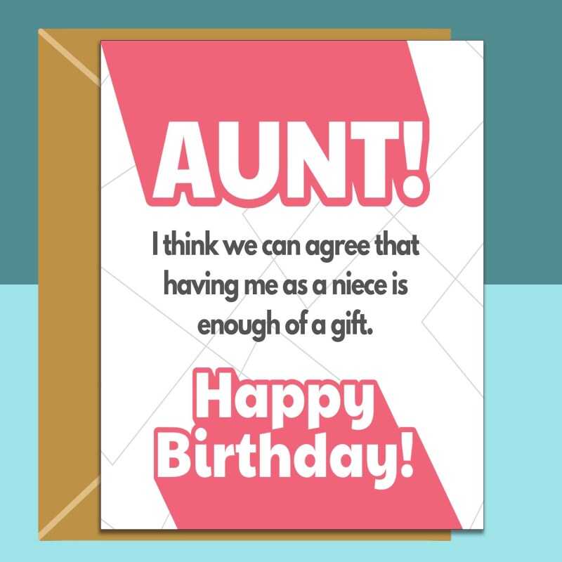 Aunt birthday card from niece - funny card - Personalised - for her - For auntie - Custom birthday card gift ideas - Blank inside - Regular - Matte
