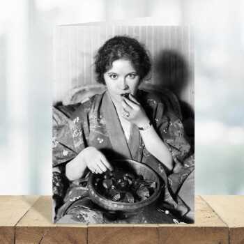 Caught with chocolates - vintage black and white themed card - 12.6 x 17.7cm and blank inside - made in the UK