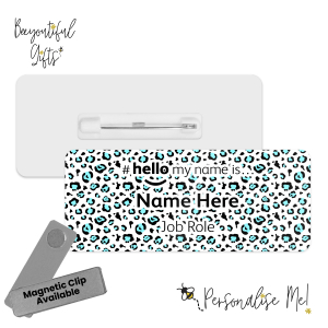 Name Badge - Neon Leopard Print Hello My Name is... - Light Blue
