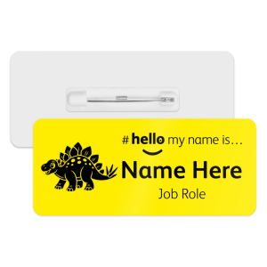 #hello my name is... Name Badge - Classic Yellow - Stegosaurus