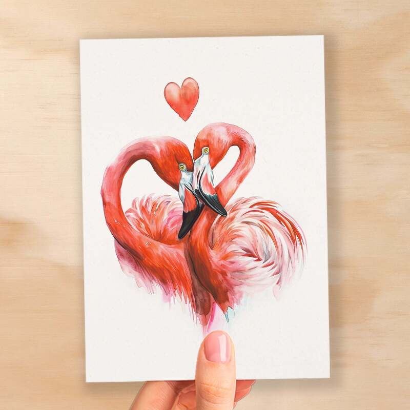 Anniversary or Valentine's Card for Her Anniversary Card for Wife Valentines Day Card For Husband Boyfriend or Girlfriend Flamingo Love - Large (5x7) / Blank Message