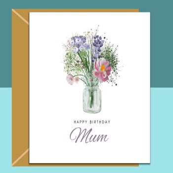 Mum birthday card, personalised inside, Floral Design, Custom Message Inside, Glossy or Matte Finish, 3 sizes, for Mom on her birthday.