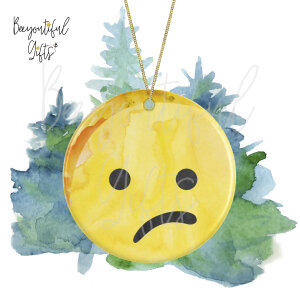 Watercolour Emoji Ceramic Christmas Tree Decoration - Confused