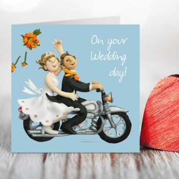 Wedding motorbike card for a couple - designed by Erica Sturla - 15cm square and blank inside, made in the UK
