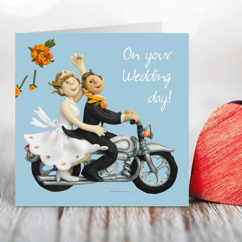 Wedding motorbike card for a couple - designed by Erica Sturla - 15cm square and blank inside, made in the UK