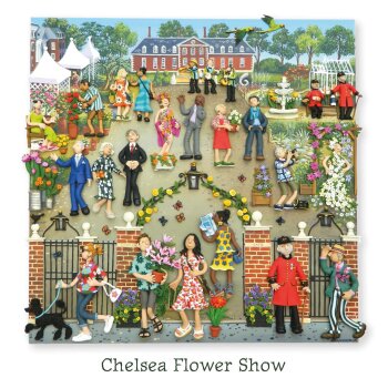 Holy Mackerel flower show gardening themed blank greeting card - designed by artist Erica Sturla - 15cm square and blank inside for your own message