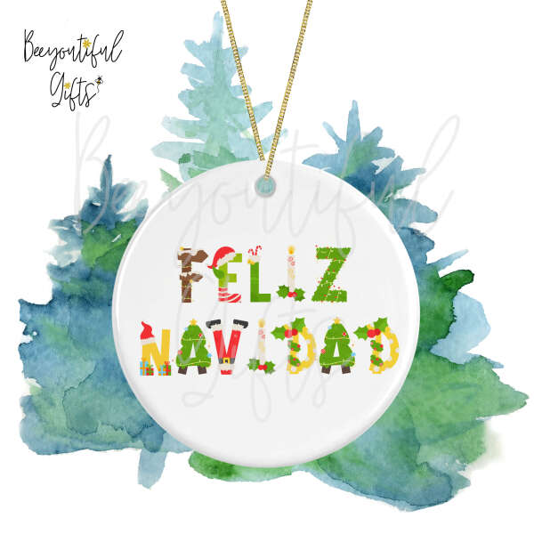 Ceramic Christmas Tree Decoration - Feliz Navidad Cartoon Style