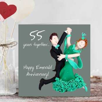 55th anniversary card (emerald anniversary) - designed by Erica Sturla -15cm square and blank inside, made in the UK