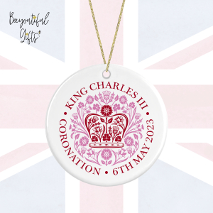 King Charles III Coronation Day May 2023 Official Emblem Ceramic Hanging Decoration - Red
