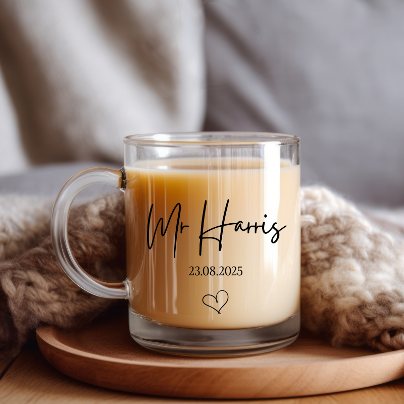 Personalised Mr And Mrs Glass Mug, Clear Mug, Name Mug, Bride And Groom Mug, Wedding Mug - MRS ONLY