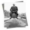 Space hopper, vintage photographic card featuring Stanley Tozer bouncing - 12.6 x 17.7cm and blank inside - made in the UK