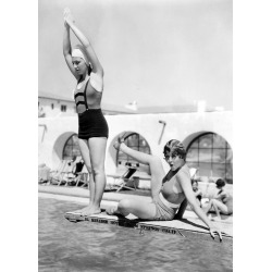 Holy Mackerel diving board retro black and white photographic card featuring a vintage image of friends art the swimming pool - 12.6 x 17.7cm and blank inside