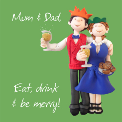 Holy Mackerel Greeting Card - Happy Christmas Mum and Dad. Eat Drink and Be Merry - for Mum, Christmas, Dad,