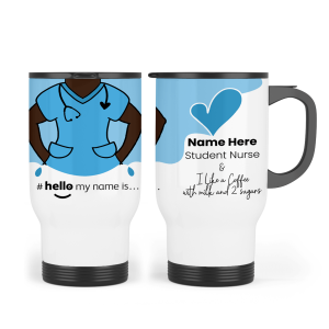 Travel Mug - Blue Scrubs - Skin Tone #Hello My Name Is... - Skin Tone 5