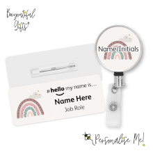 #hello my name is... Name Badge & Metal ID Reel - Boho Rainbow with Cloud & Stars