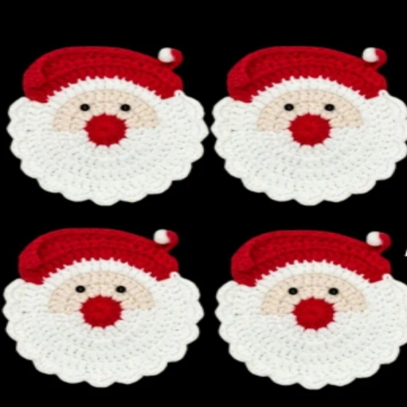 Christmas Santa Claus Hand-Crocheted Coaster Set