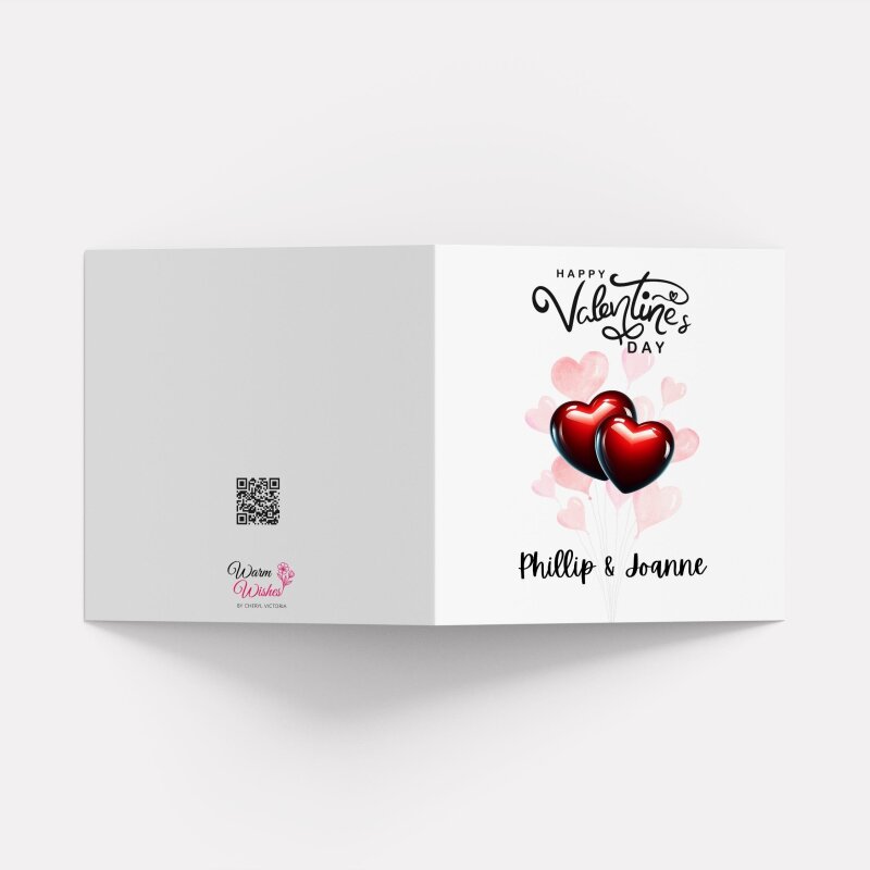 Custom Valentines Day Card Romantic Hearts, for Couples Anniversary Balloon Design - Smooth No Message - Kraft Brown