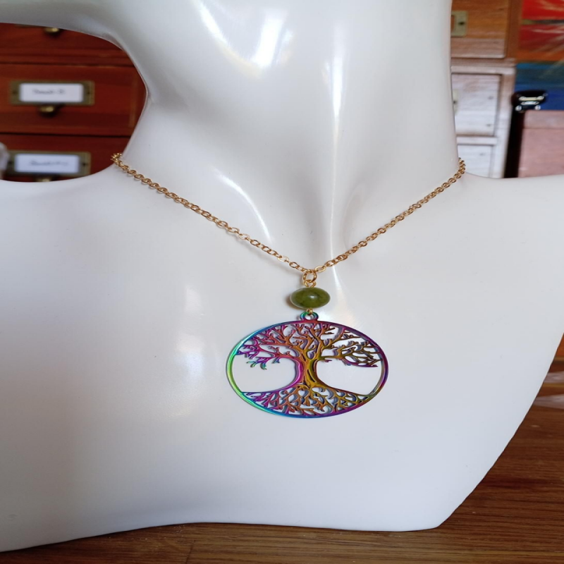 Green Jade and Iridescent Tree of Life Charm