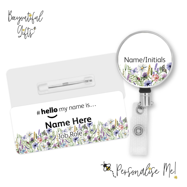 #hello my name is... Name Badge & Metal ID Reel - Wildflower Border