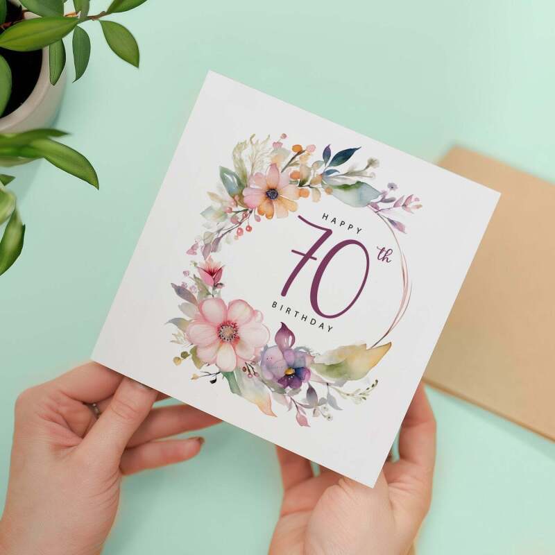 70th Birthday Card For Her Floral Seventieth Birthday Card Seventy Card For Mum Gran Grandma Auntie 70 Card For Friend Floral Design - Square (5.5x5.5) / Blank Inside