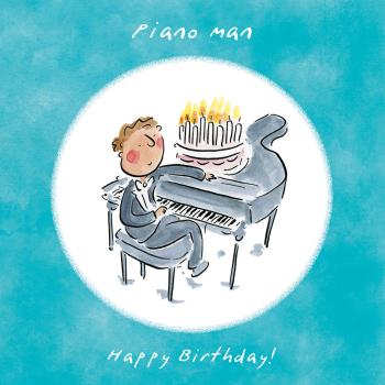 Holy Mackerel Grand scale, a piano themed Rosie Brooks birthday greetings card, 150mm square, printed in the UK on board from sustainable sources