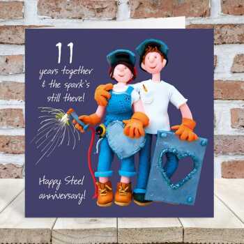 11th anniversary card (steel anniversary card) - designed by Erica Sturla - 15cm square and blank inside, made in the UK