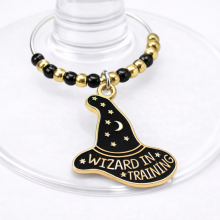 Handmade Wine Glass Charm - Enamel Wizard In Training Hats