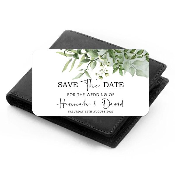 Personalised Aluminium Wallet Card - Save The Date Botanical Themed