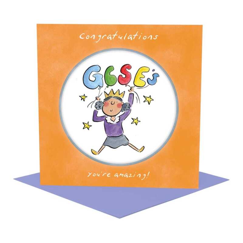 GCSE congratulations card for a girl - designed by Rosie Brooks - 15cm square and blank inside, made in the UK