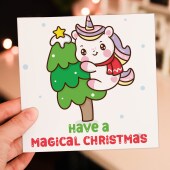 Have a magical Christmas unicorn magic, Holidays, Xmas card for children, kids, daughter, granddaughter, niece (Size A6/A5/A4/Square 6x6")