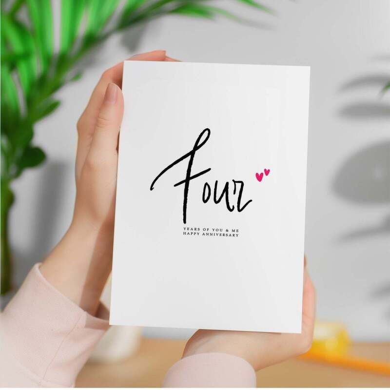 Four Year Anniversary Card For Husband 4 Year Anniversary Card Boyfriend or Girlfriend Wedding Anniversary Card For Wife - Large (5x7) / Blank Message