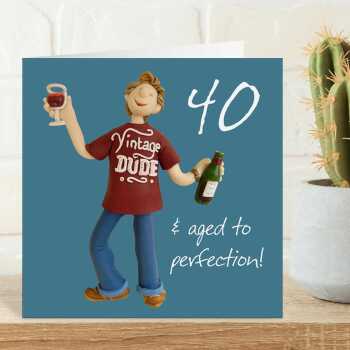 40th birthday card for him - designed by Erica Sturla - 15cm square and blank inside, made in the UK