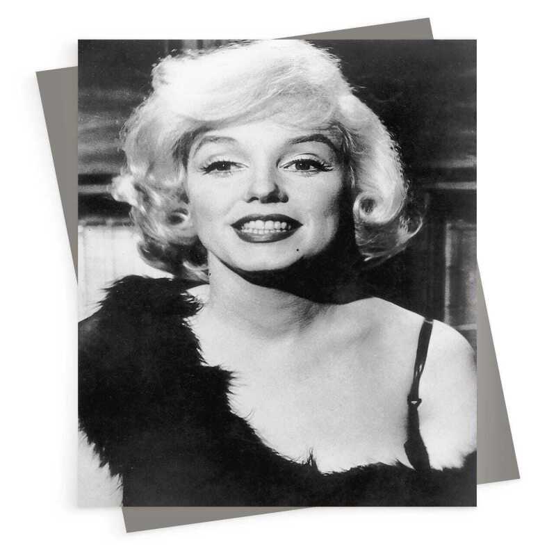 Marilyn Monroe, black and white vintage photographic card featuring the Hollywood filmstar - 12.6 x 17.7cm and blank inside - made in the UK