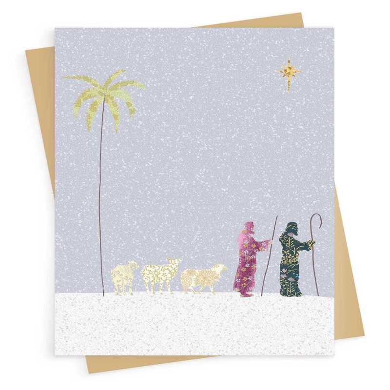 Shepherds in the snow Christmas card -  designed by Eloise Hall - 15.7 x 11cm and blank inside, made in the UK