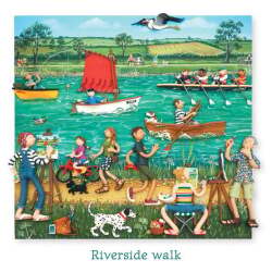 Holy Mackerel riverside walk blank greeting card - designed by artist Erica Sturla - 15cm square and blank inside for your own message