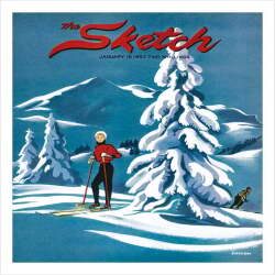 Sketch Cover with Woman Skier by fir Tree - a 17.5 x 12.5cm Christmas Card from Holy Mackerel's Alternative Image Range of Festive Designs.