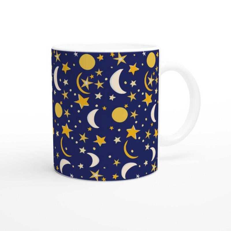 Scattered Sun Moon and Stars Mug - Ceramic White