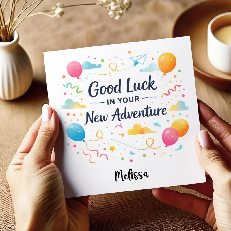 Personalised Good Luck Card &ndash; Good Luck In Your New Adventure &ndash; Leaving Card, New Job Card, Farewell Colleague Gift UK - Smooth No Message - Kraft Brown