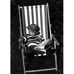 Holy Mackerel boy in deckchair retro black and white photographic card featuring a vintage image of a child on holiday - 12.6 x 17.7cm and blank inside
