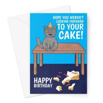 Happy Birthday Card - Funny Evil Cat Cake Smash - A5 Greeting Card