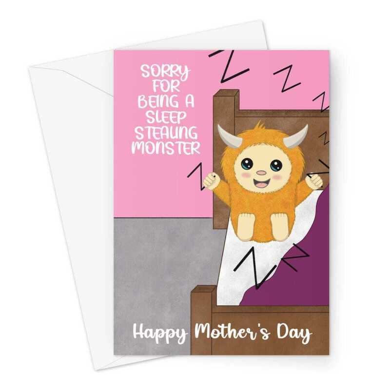 Funny Sleep Stealing Monster Mother's Day Card - A5 Portrait - 1 Card