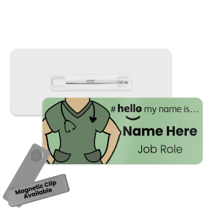Name Badge - Green Scrubs Hello My Name is... - Skin Tone 2
