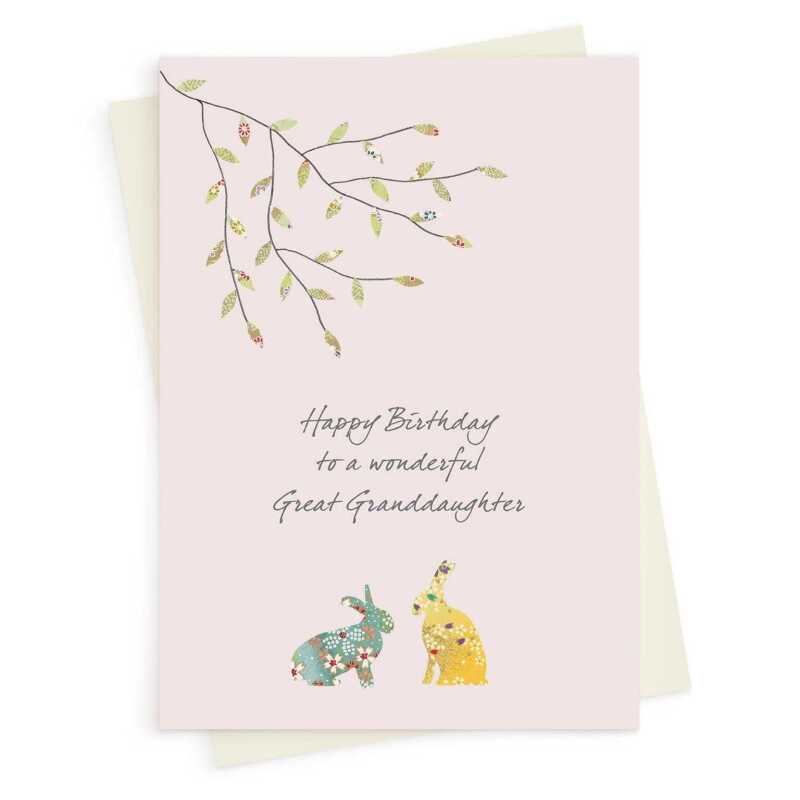 Hares great granddaughter birthday card -  designed by Eloise Hall for Holy Mackerel - 15.7 x 11cm and blank inside, made in the UK